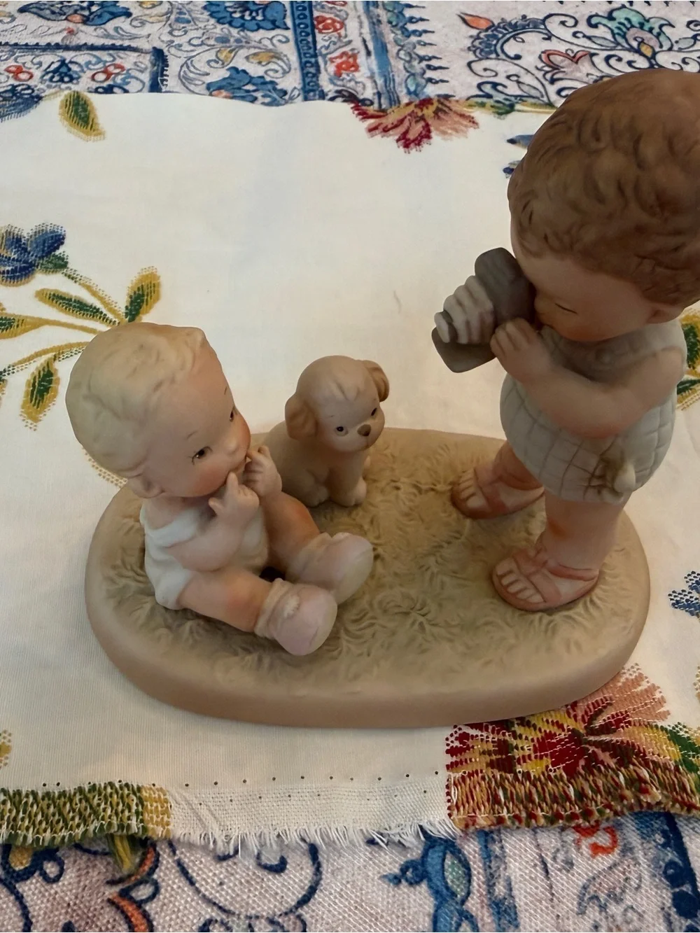 Enesco Porcelain Children Figurine with Puppy Memories of Yesterday